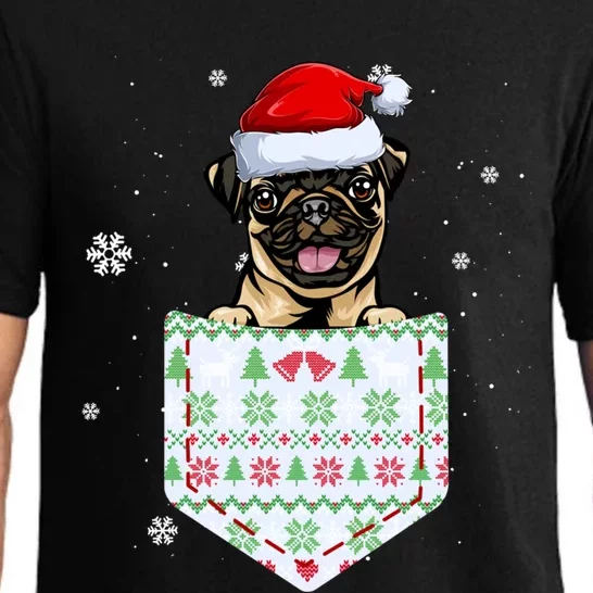 Funny Pug In Your Pocket Santa Hat Ugly Christmas Sweater Gift Pajama Set