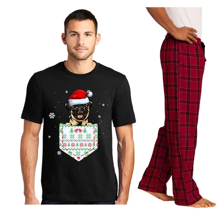 Funny Pug In Your Pocket Santa Hat Ugly Christmas Sweater Gift Pajama Set