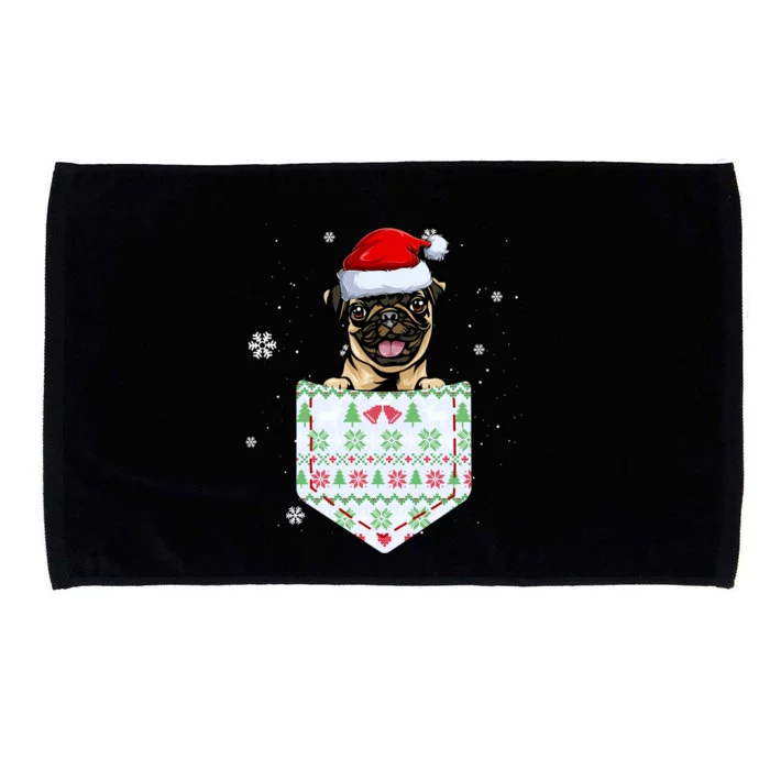 Funny Pug In Your Pocket Santa Hat Ugly Christmas Sweater Gift Microfiber Hand Towel