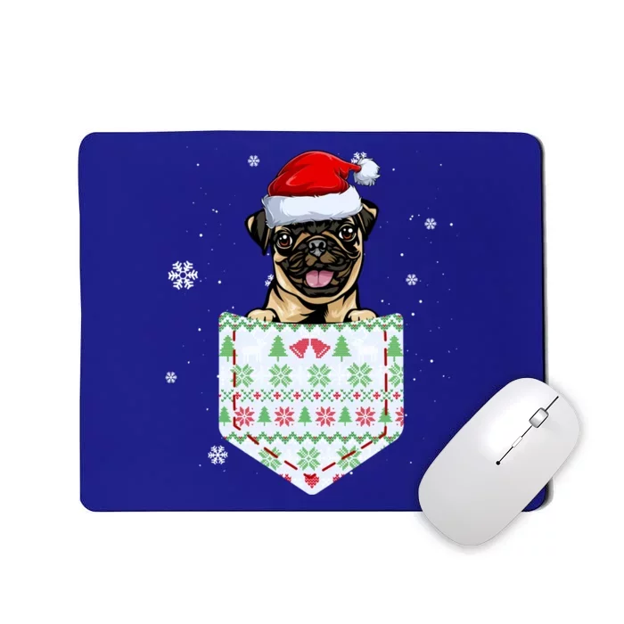 Funny Pug In Your Pocket Santa Hat Ugly Christmas Sweater Gift Mousepad