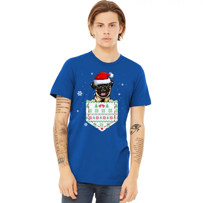 Funny Pug In Your Pocket Santa Hat Ugly Christmas Sweater Gift Premium T-Shirt