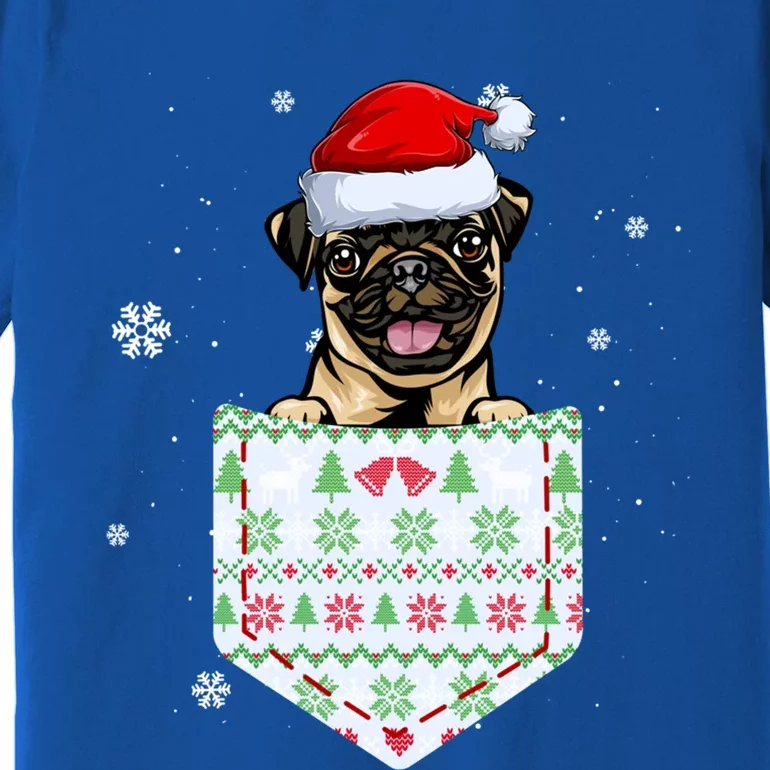 Funny Pug In Your Pocket Santa Hat Ugly Christmas Sweater Gift Premium T-Shirt