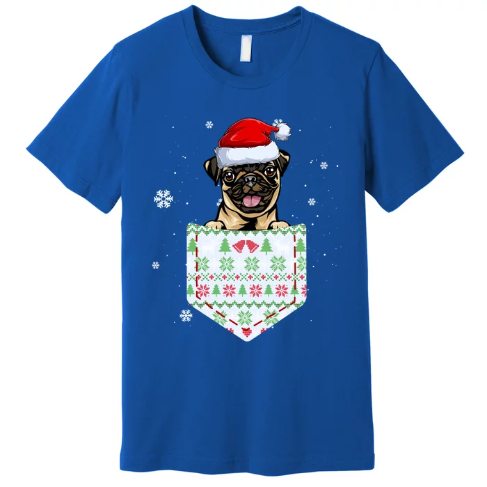 Funny Pug In Your Pocket Santa Hat Ugly Christmas Sweater Gift Premium T-Shirt