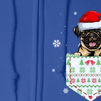 Funny Pug In Your Pocket Santa Hat Ugly Christmas Sweater Gift Full Zip Hoodie