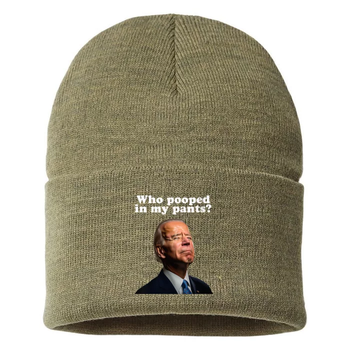 Funny Pooped In My Pants Anti Joe Biden Conservative Sustainable Knit Beanie