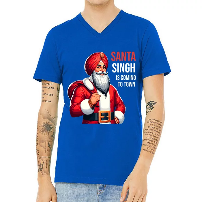 Funny Punjabi Indian Santa Singh Is Coming To Town Gift V-Neck T-Shirt