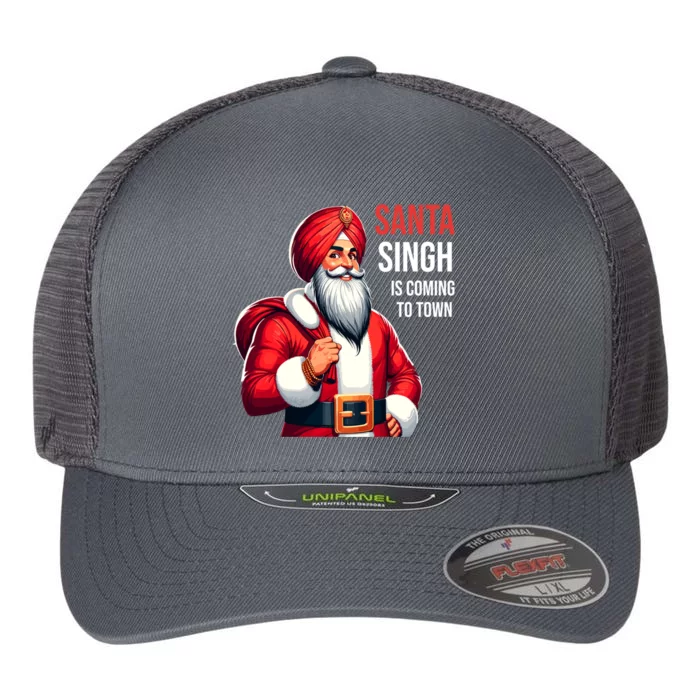 Funny Punjabi Indian Santa Singh Is Coming To Town Gift Flexfit Unipanel Trucker Cap