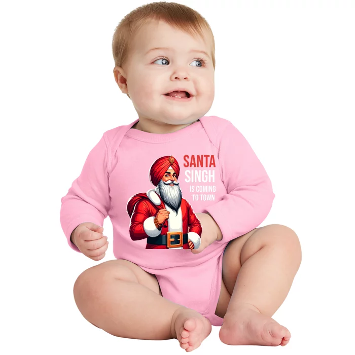 Funny Punjabi Indian Santa Singh Is Coming To Town Gift Baby Long Sleeve Bodysuit