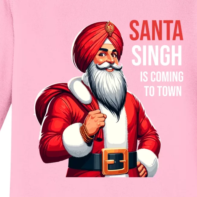 Funny Punjabi Indian Santa Singh Is Coming To Town Gift Baby Long Sleeve Bodysuit