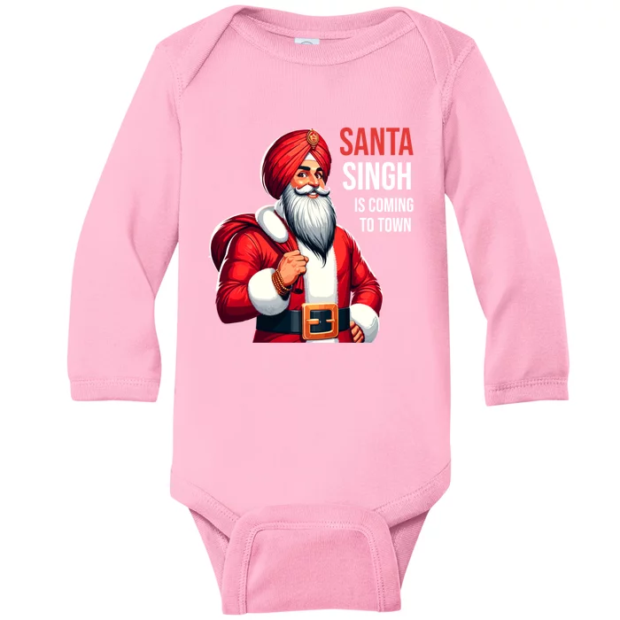 Funny Punjabi Indian Santa Singh Is Coming To Town Gift Baby Long Sleeve Bodysuit