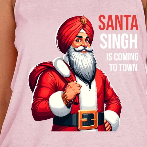 Funny Punjabi Indian Santa Singh Is Coming To Town Gift Women's Knotted Racerback Tank