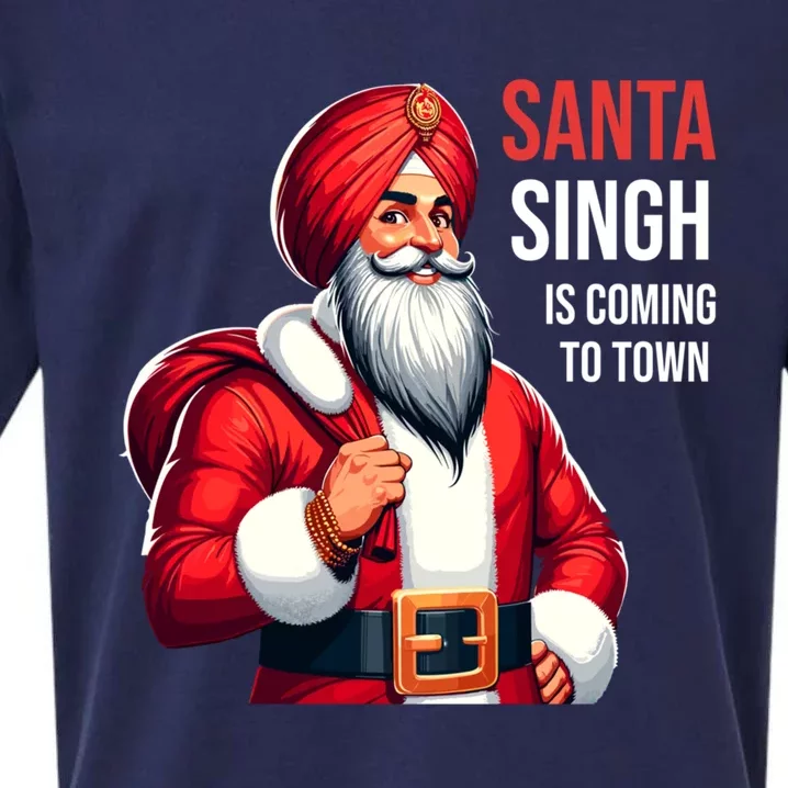 Funny Punjabi Indian Santa Singh Is Coming To Town Gift Sueded Cloud Jersey T-Shirt