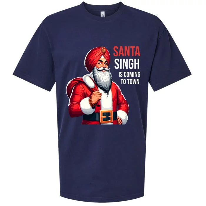 Funny Punjabi Indian Santa Singh Is Coming To Town Gift Sueded Cloud Jersey T-Shirt