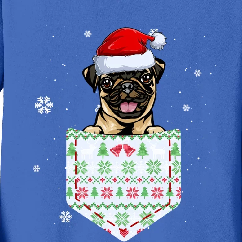 Funny Pug In Your Pocket Santa Hat Ugly Christmas Sweater Gift Kids Long Sleeve Shirt