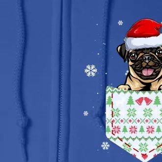 Funny Pug In Your Pocket Santa Hat Ugly Christmas Sweater Gift Full Zip Hoodie