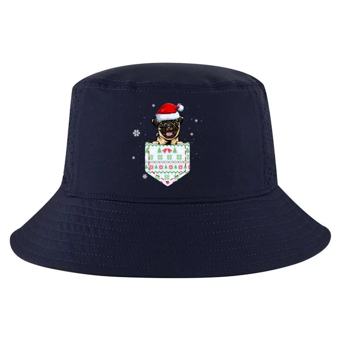 Funny Pug In Your Pocket Santa Hat Ugly Christmas Sweater Gift Cool Comfort Performance Bucket Hat