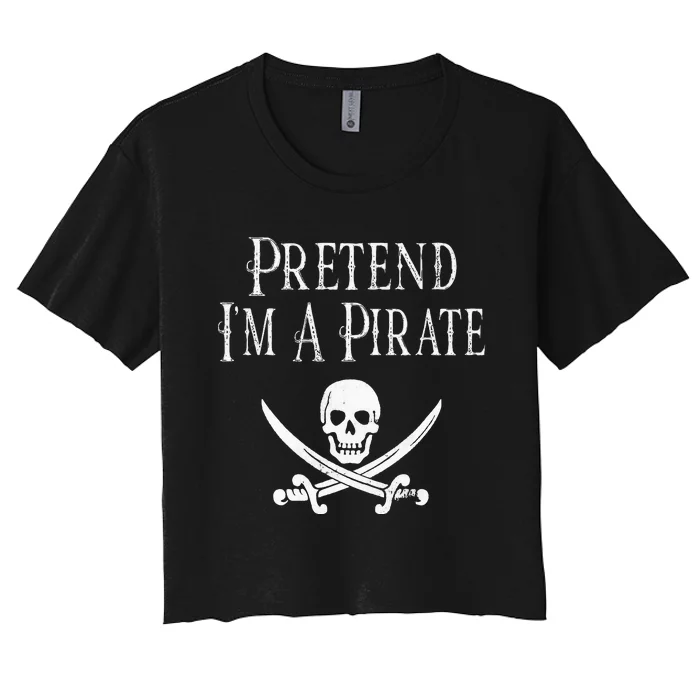 Fun Pretend I'm A Pirate Lazy Halloween Costume Skull Swords Women's Crop Top Tee