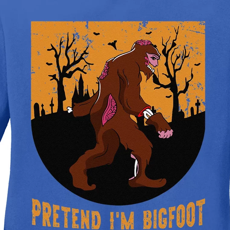 Funny Pretend Im Bigfoot Halloween Bigfoot Costume Gift Cute Ladies Long Sleeve Shirt