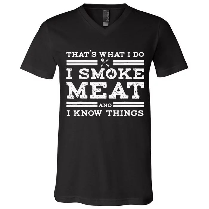 Funny Pitmaster I Smoke Meat BBQ Smoker Grill Gift V-Neck T-Shirt