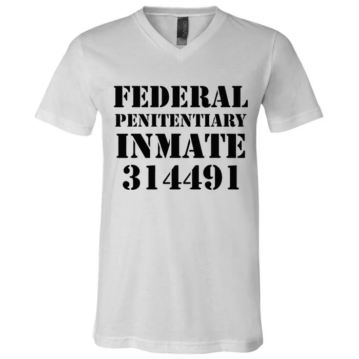 Federal Penitentiary Inmate Funny Halloween Prisoner Costume V-Neck T-Shirt