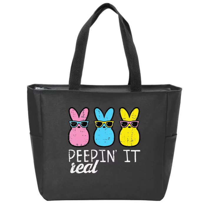 funny Peepin It Real Easter Bunnies Cool Zip Tote Bag