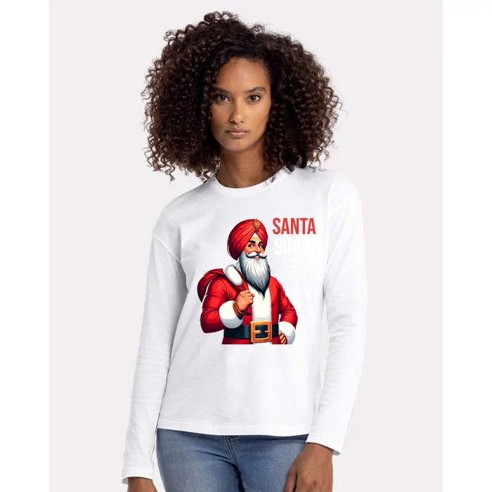 Funny Punjabi Indian Santa Singh Is Coming To Town Gift Womens Cotton Relaxed Long Sleeve T-Shirt