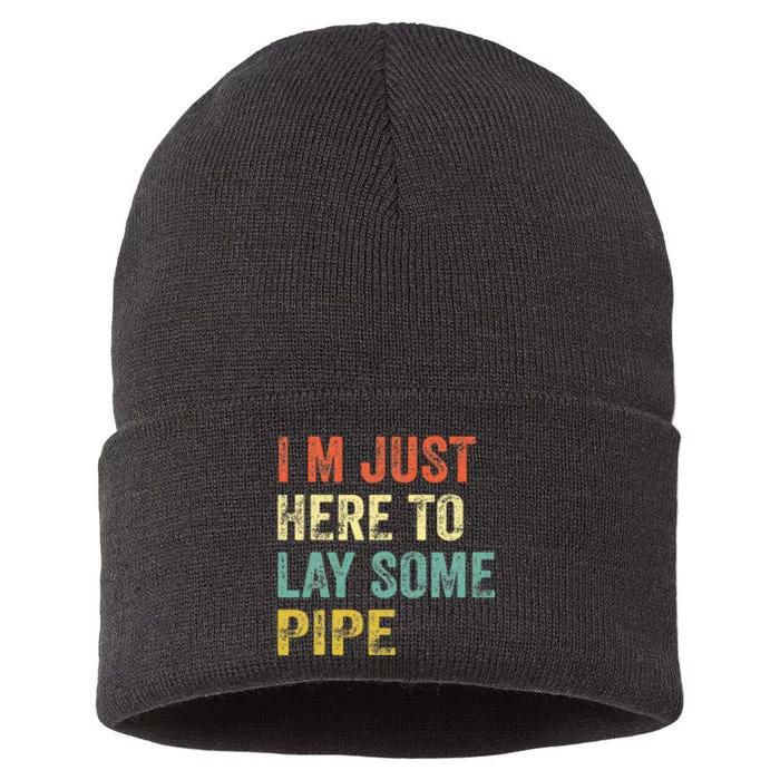 Funny Plumber I'M JUST HERE TO LAY SOME PIPE plumbing Sustainable Knit Beanie