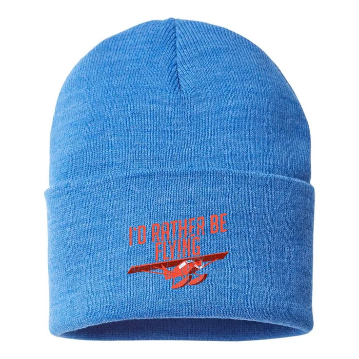 Funny Pilot Id Rather Be Flying Vintage Cute Gift Sustainable Knit Beanie