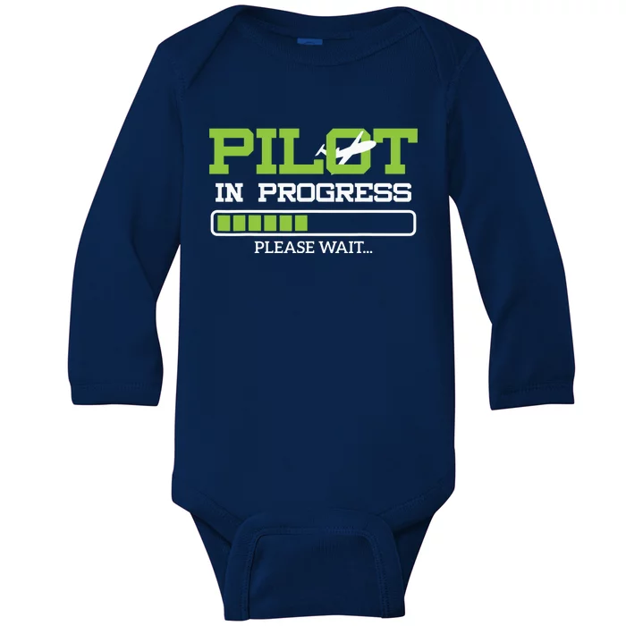 Funny Pilot In Progress Flight Student Gift Idea Baby Long Sleeve Bodysuit