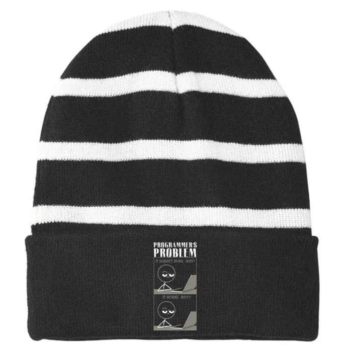 Funny Programmer Joke Coder Text Programming Coding Striped Beanie with Solid Band