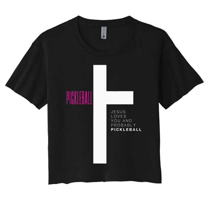 Funny Pickleball Jesus Cross Dink Shot Legend Paddle Pickler Women's Crop Top Tee