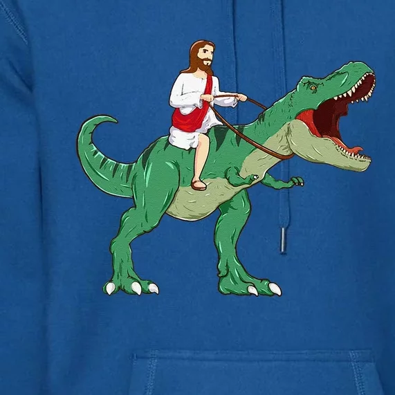 Funny Parody Jesus Riding Dinosaur Meme Dino Lover Believer Premium Hoodie