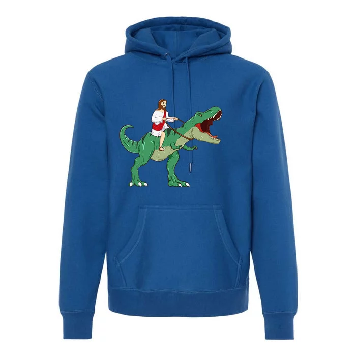 Funny Parody Jesus Riding Dinosaur Meme Dino Lover Believer Premium Hoodie