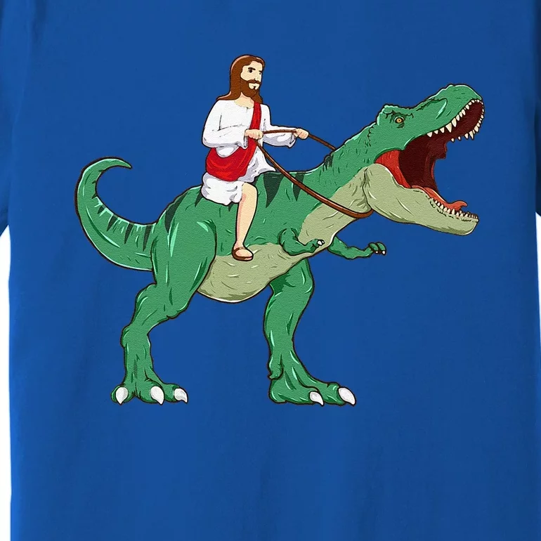 Funny Parody Jesus Riding Dinosaur Meme Dino Lover Believer Premium T-Shirt