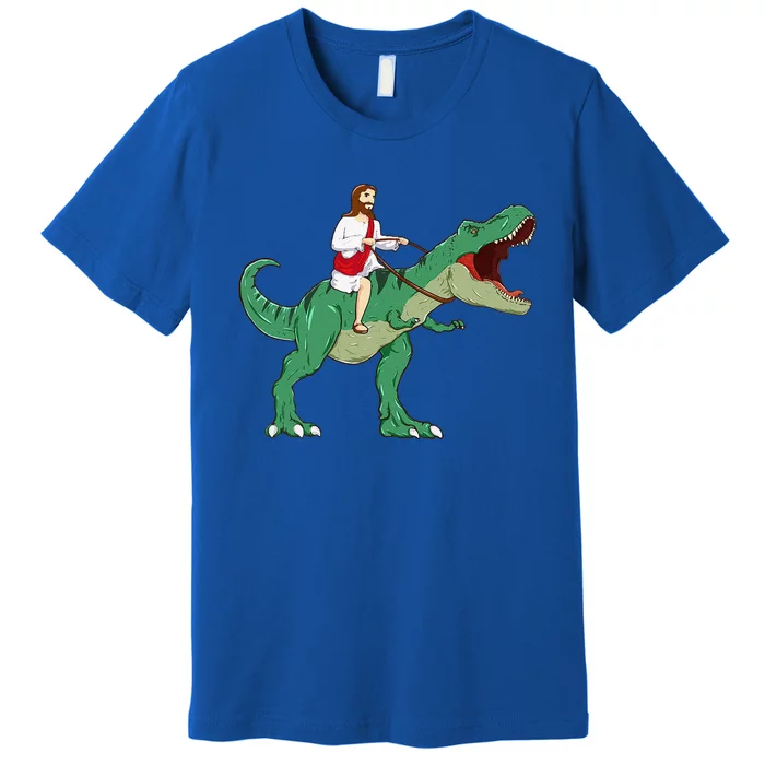 Funny Parody Jesus Riding Dinosaur Meme Dino Lover Believer Premium T-Shirt