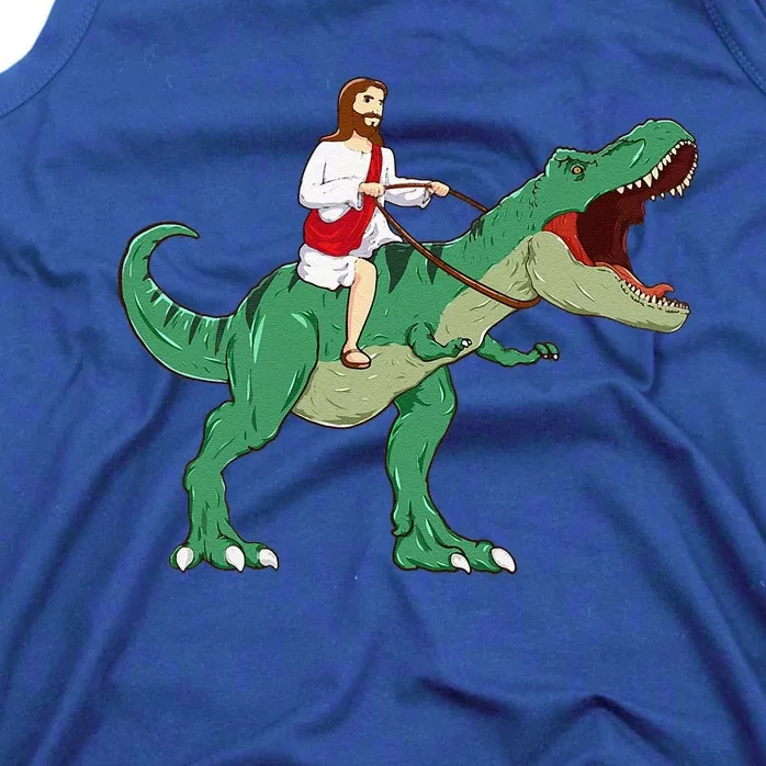 Funny Parody Jesus Riding Dinosaur Meme Dino Lover Believer Tank Top