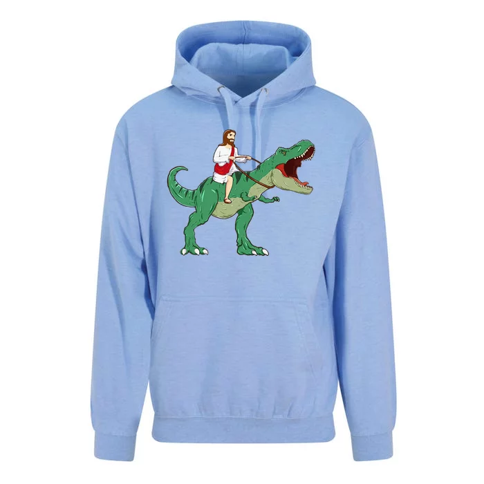 Funny Parody Jesus Riding Dinosaur Meme Dino Lover Believer Unisex Surf Hoodie