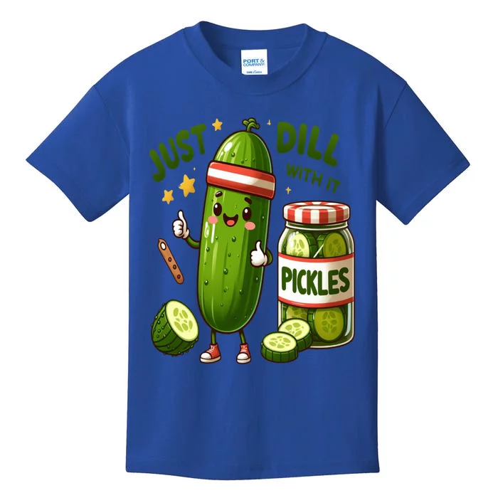 Funny Pickle Just Dill With It Cucumber Exercise Design Gift Kids T-Shirt