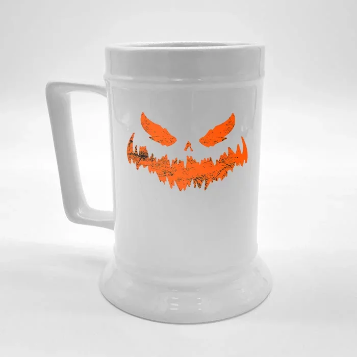 Funny Pumpkin Jack O Lantern Scary Pumpkin Face Halloween Front & Back Beer Stein