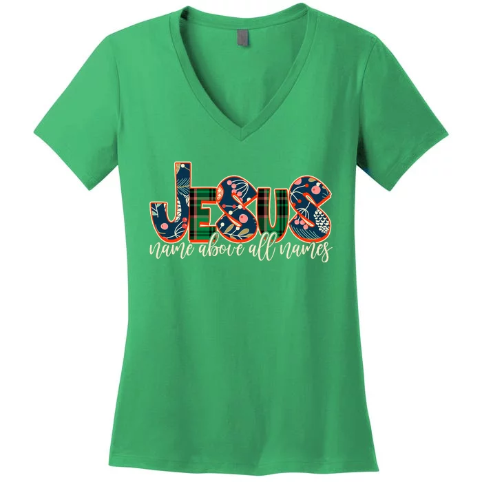 Festive Patten Jesus Name Above All Names Women's V-Neck T-Shirt