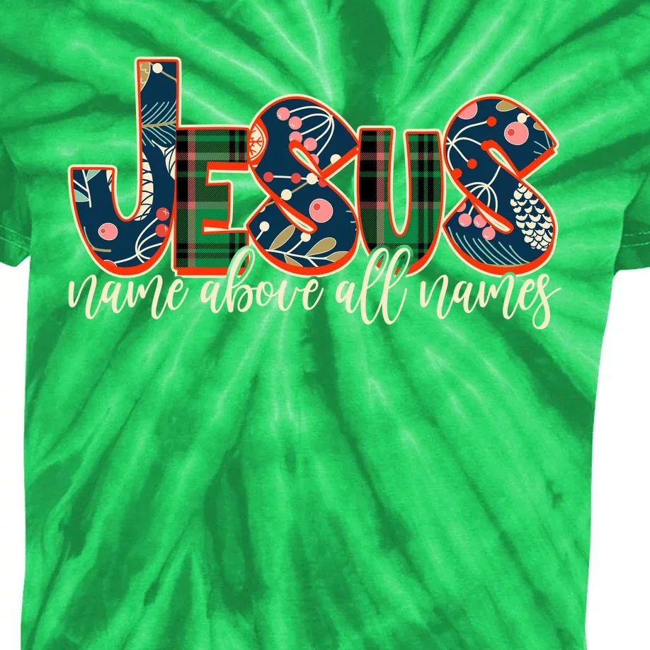 Festive Patten Jesus Name Above All Names Kids Tie-Dye T-Shirt