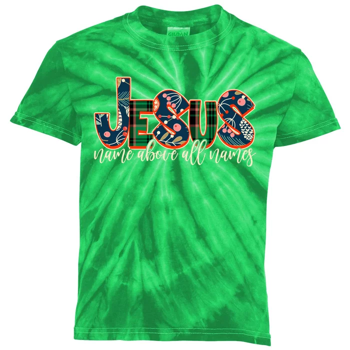 Festive Patten Jesus Name Above All Names Kids Tie-Dye T-Shirt