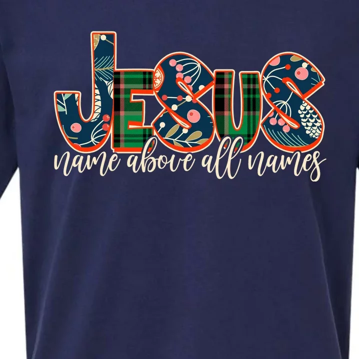 Festive Patten Jesus Name Above All Names Sueded Cloud Jersey T-Shirt