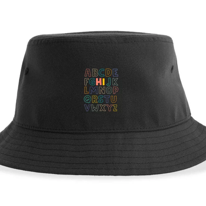 Funny Pre K Kindergarten Hi Alphabet Back To School Teachers Sustainable Bucket Hat