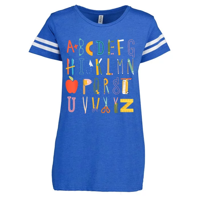 Funny Pre K Kindergarten Hi Alphabet Back To School Teachers Enza Ladies Jersey Football T-Shirt