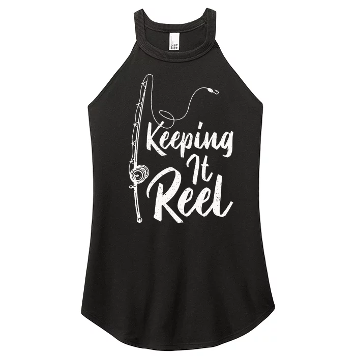 Fishing Pole Keeping it Reel Joke Funny Fish Women’s Perfect Tri Rocker Tank