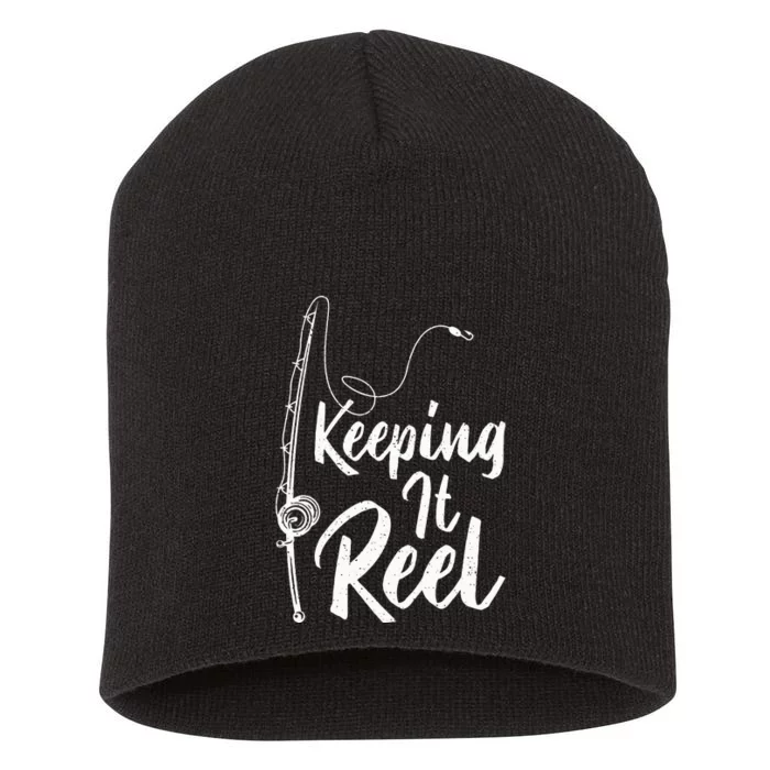 Fishing Pole Keeping it Reel Joke Funny Fish Short Acrylic Beanie