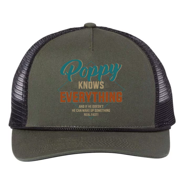 Funny Poppy Knows Everything For Grandpa And Fathers Day Retro Rope Trucker Hat Cap