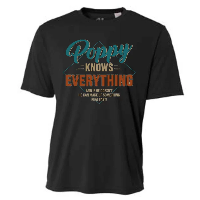 Funny Poppy Knows Everything For Grandpa And FatherS Day Cooling Performance Crew T-Shirt