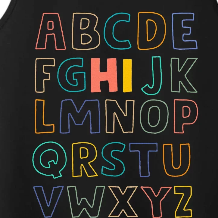 Funny Pre K Kindergarten Hi Alphabet Back To School Teachers Performance Tank